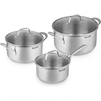 Набор посуды 6 предметов RONDELL ASSET: кастрюли с крышкой 20 см 2,8 л и 24 см 4,8 л, ковш с скрышкой 16 см 1,4 л